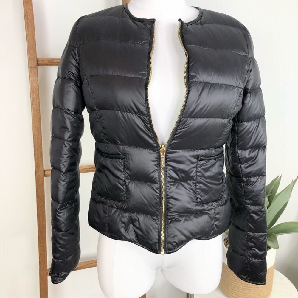 SHORT reversible black blue down filled puffer coat jacket Calvin Klein size XS